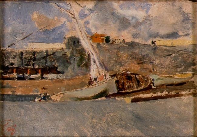 Maria Fortuny i Marsal Paisatge amb barques Spain oil painting art